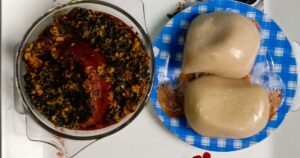 Egusi soup cooked with Ugu leaves