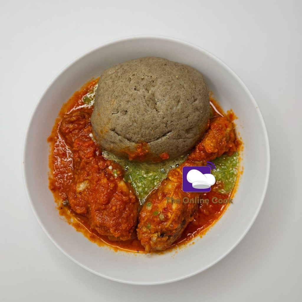 millet swallow with chicken stew and okro